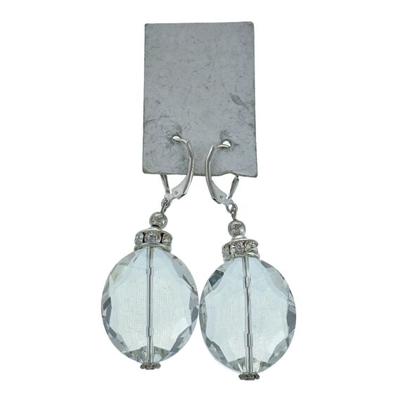 Angelic Jewels Sterling Silver 925 Faceted Glass Rhinestone Dangle Earrings - Picture 3 of 6